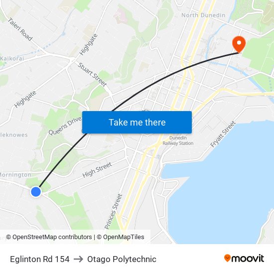 Eglinton Rd 154 to Otago Polytechnic map
