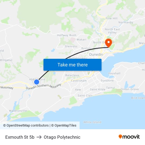 Exmouth St 5b to Otago Polytechnic map