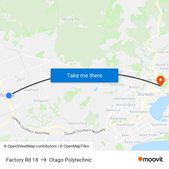 Factory Rd 18 to Otago Polytechnic map