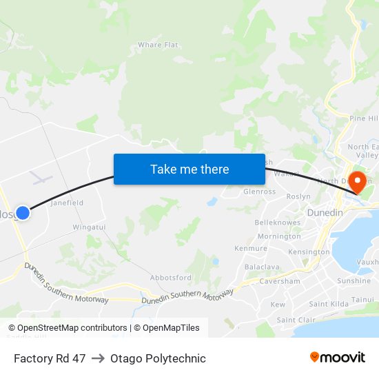 Factory Rd 47 to Otago Polytechnic map