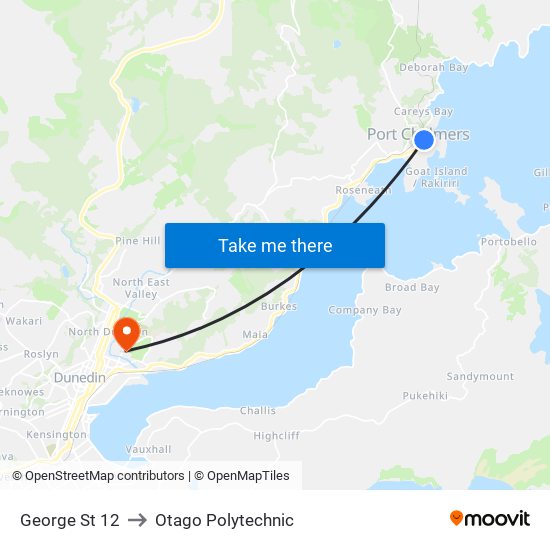 George St 12 to Otago Polytechnic map