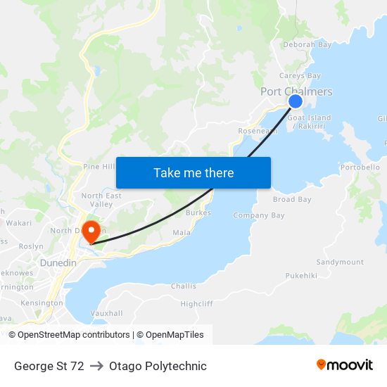George St 72 to Otago Polytechnic map