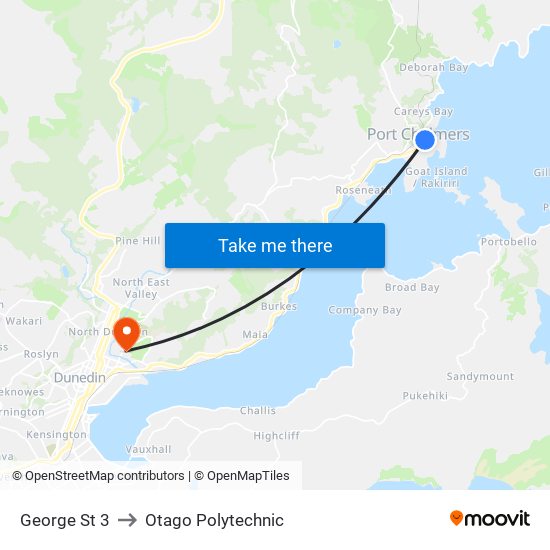 George St 3 to Otago Polytechnic map