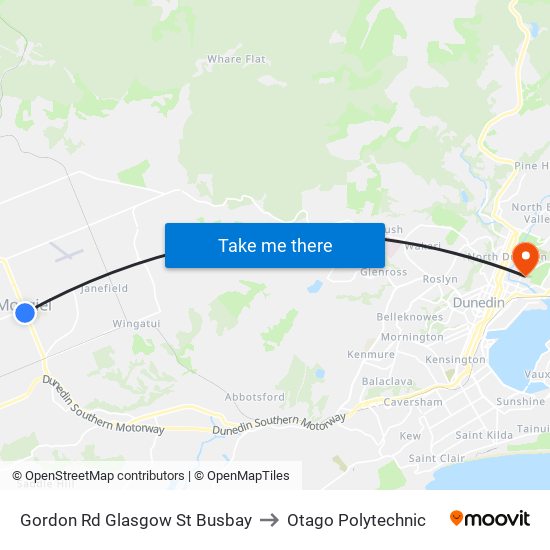 Gordon Rd Glasgow St Busbay to Otago Polytechnic map