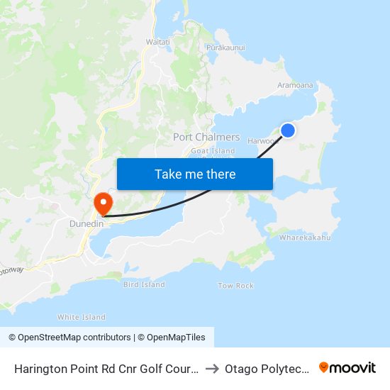 Harington Point Rd Cnr Golf Course Rd to Otago Polytechnic map