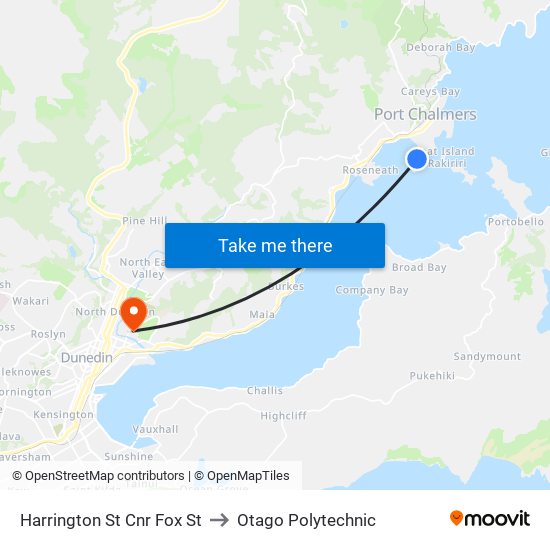 Harrington St Cnr Fox St to Otago Polytechnic map