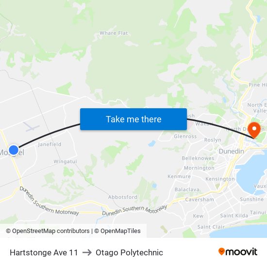 Hartstonge Ave 11 to Otago Polytechnic map