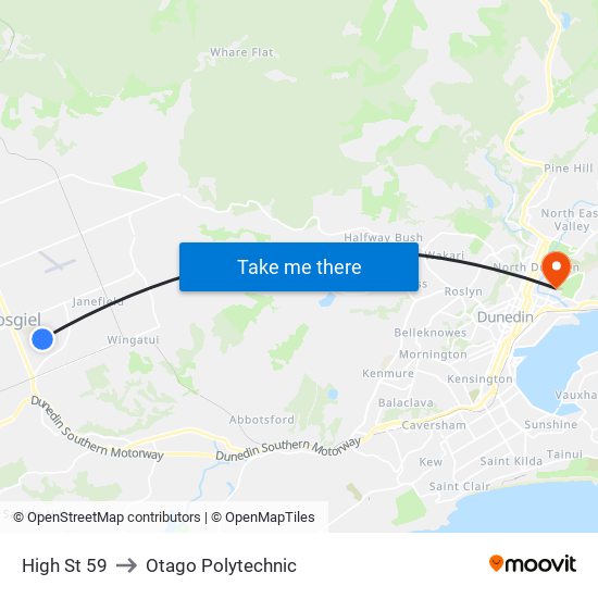 High St 59 to Otago Polytechnic map