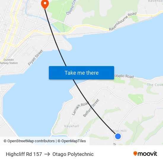 Highcliff Rd 157 to Otago Polytechnic map