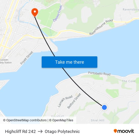 Highcliff Rd 242 to Otago Polytechnic map