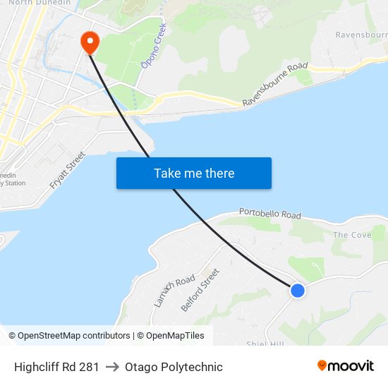 Highcliff Rd 281 to Otago Polytechnic map