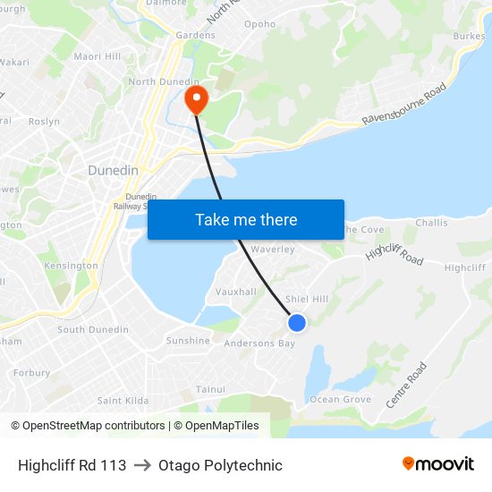 Highcliff Rd 113 to Otago Polytechnic map