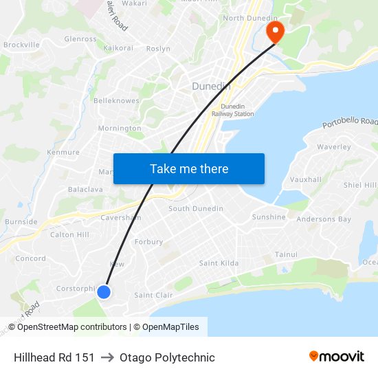 Hillhead Rd 151 to Otago Polytechnic map