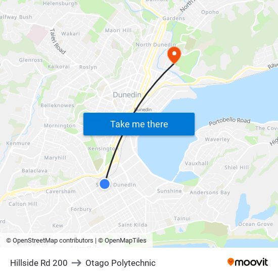Hillside Rd 200 to Otago Polytechnic map