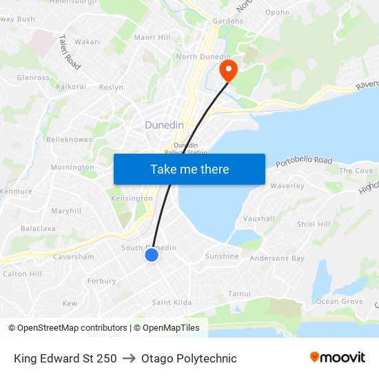 King Edward St 250 to Otago Polytechnic map