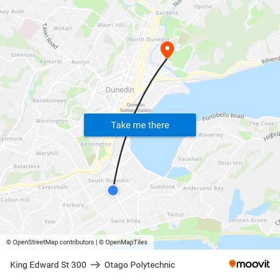 King Edward St 300 to Otago Polytechnic map