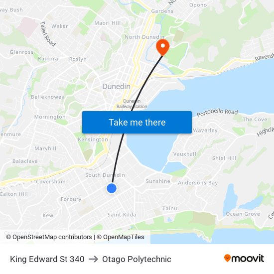 King Edward St 340 to Otago Polytechnic map