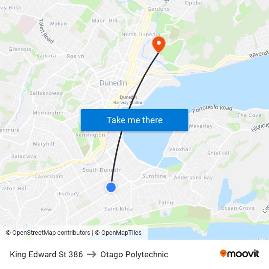 King Edward St 386 to Otago Polytechnic map
