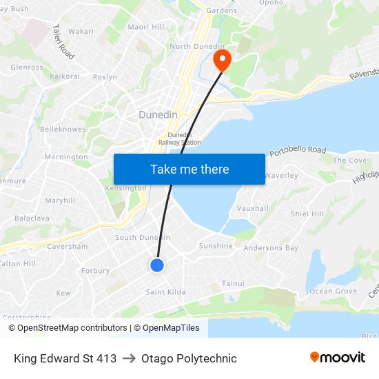 King Edward St 413 to Otago Polytechnic map