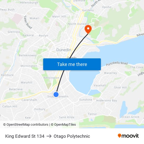 King Edward St 134 to Otago Polytechnic map