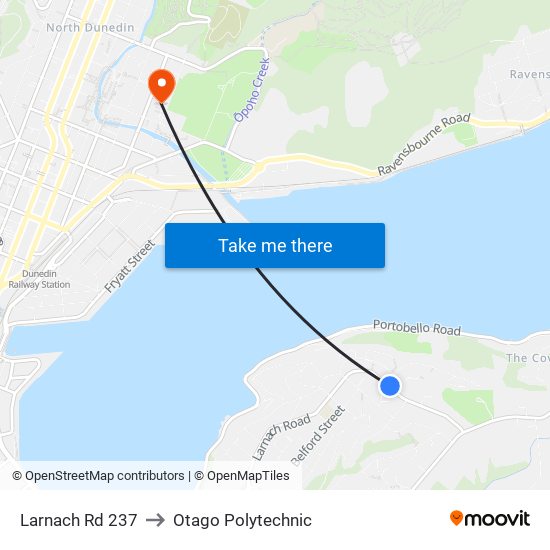Larnach Rd 237 to Otago Polytechnic map