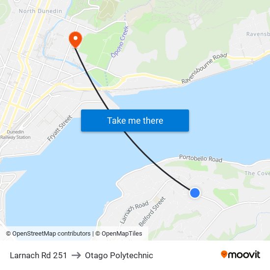 Larnach Rd 251 to Otago Polytechnic map