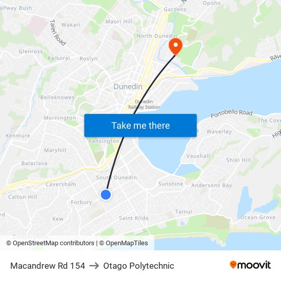 Macandrew Rd 154 to Otago Polytechnic map