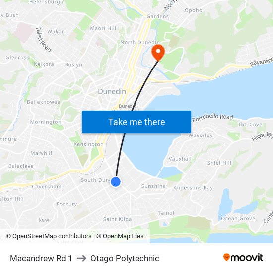 Macandrew Rd 1 to Otago Polytechnic map