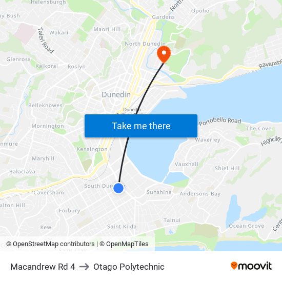 Macandrew Rd 4 to Otago Polytechnic map