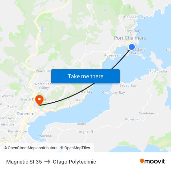 Magnetic St 35 to Otago Polytechnic map