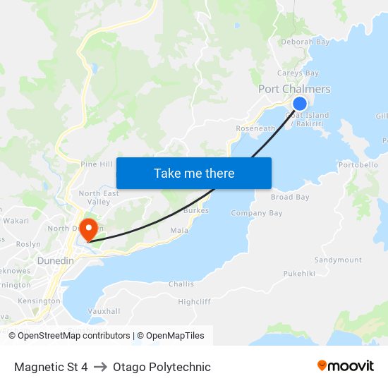 Magnetic St 4 to Otago Polytechnic map