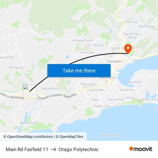 Main Rd Fairfield 11 to Otago Polytechnic map