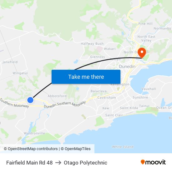 Fairfield Main Rd 48 to Otago Polytechnic map