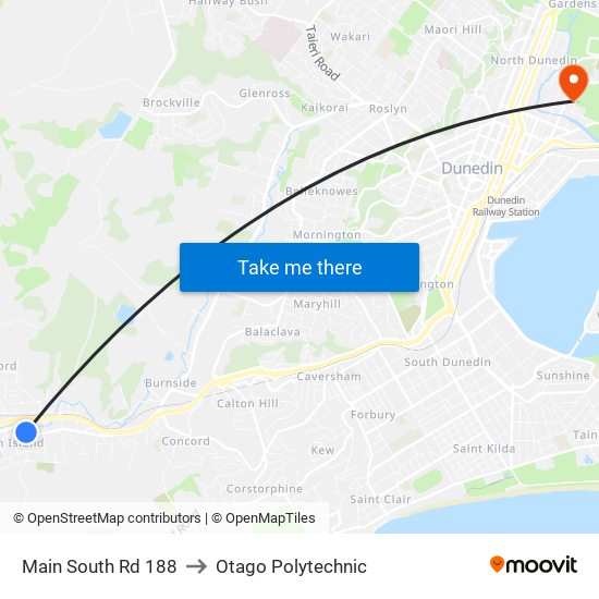 Main South Rd 188 to Otago Polytechnic map