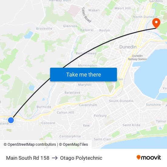 Main South Rd 158 to Otago Polytechnic map