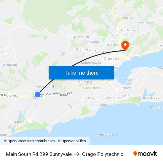Main South Rd 299 Sunnyvale to Otago Polytechnic map