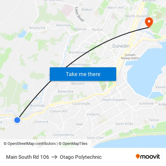 Main South Rd 106 to Otago Polytechnic map