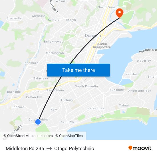 Middleton Rd 235 to Otago Polytechnic map