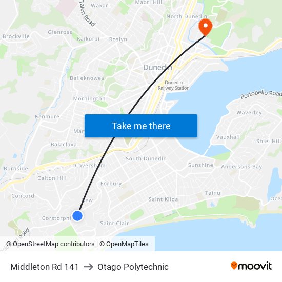 Middleton Rd 141 to Otago Polytechnic map