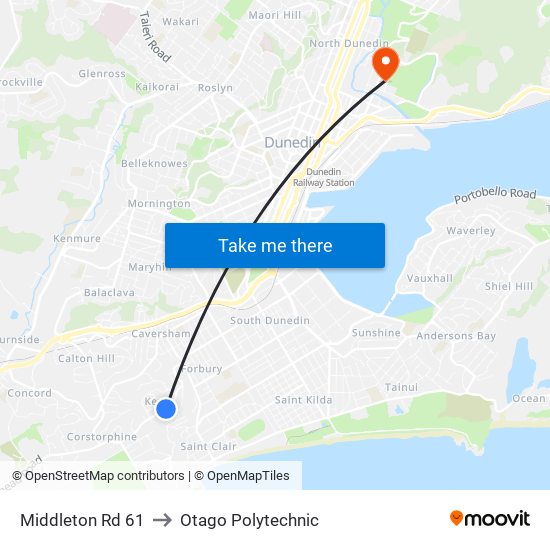 Middleton Rd 61 to Otago Polytechnic map