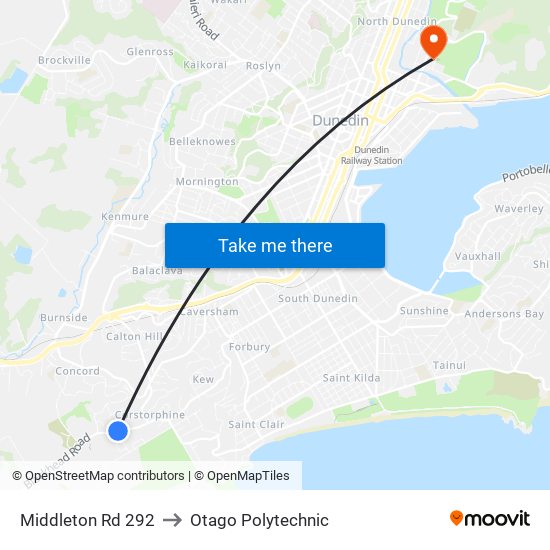 Middleton Rd 292 to Otago Polytechnic map