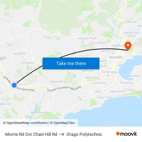 Morris Rd Cnr Chain Hill Rd to Otago Polytechnic map