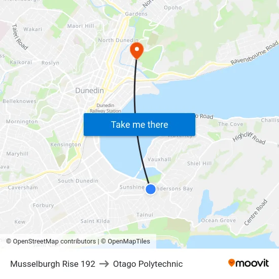 Musselburgh Rise 192 to Otago Polytechnic map