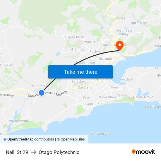 Neill St 29 to Otago Polytechnic map