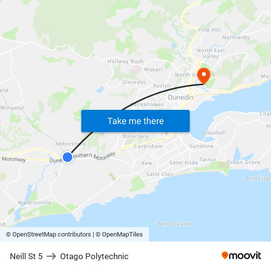 Neill St 5 to Otago Polytechnic map