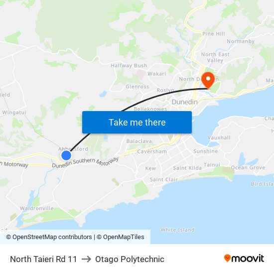 North Taieri Rd 11 to Otago Polytechnic map