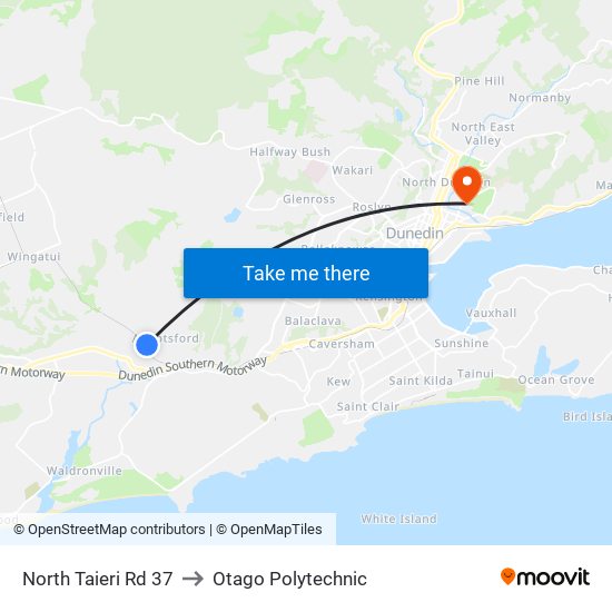 North Taieri Rd 37 to Otago Polytechnic map