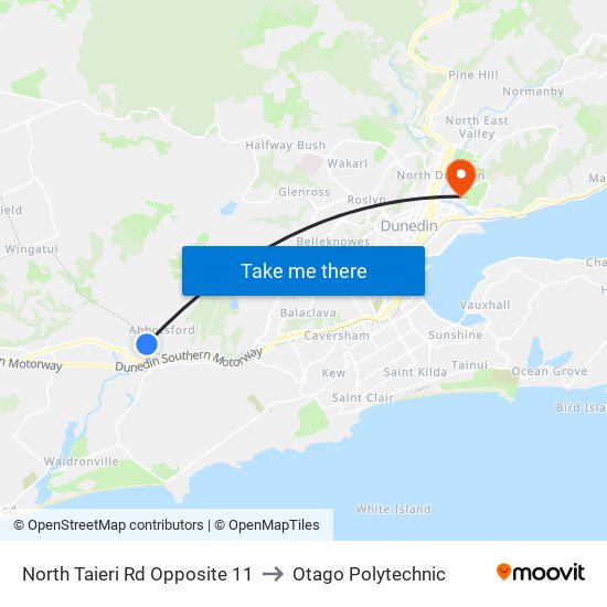 North Taieri Rd Opposite 11 to Otago Polytechnic map