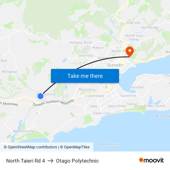 North Taieri Rd 4 to Otago Polytechnic map