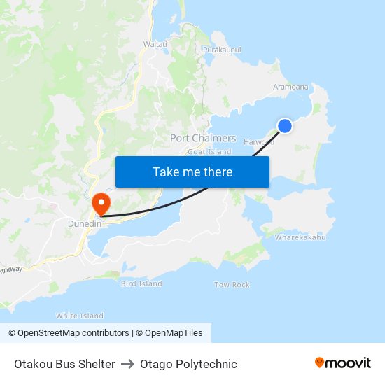 Otakou Bus Shelter to Otago Polytechnic map